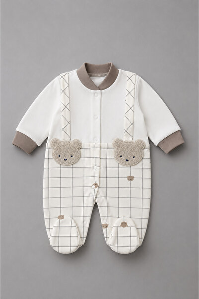 My Babies Label Ayıcık Ve Ekose Desenli %100 Pamuklu Erkek Bebek Tulum