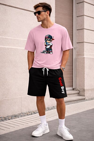 x-compass life Unisex Oversize T-Shirt Shorts Set Black Summer Comfortable Fi...