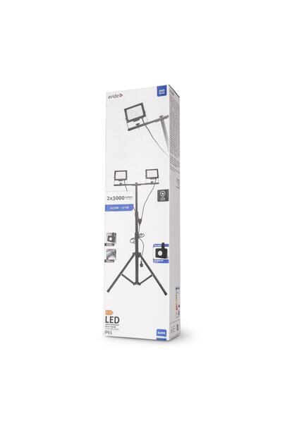 Avide Λεπτός προβολέας LED με αισθητήρα PIR, SMD 2x30W CW 6400K, 2 κεφαλές, μ...