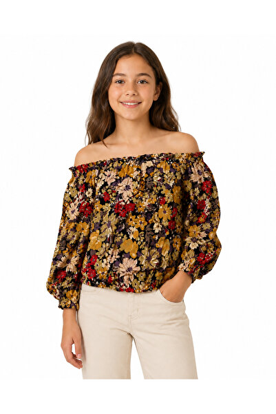 Generic Girls' Off-Shoulder Floral Multi-Color Blouse