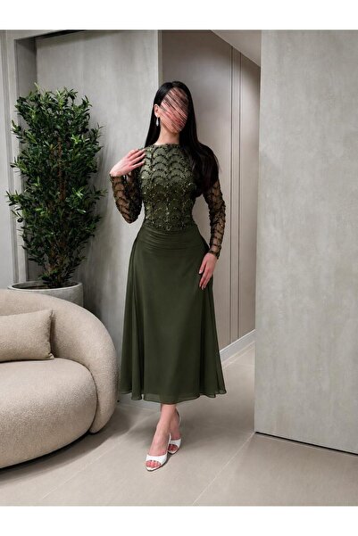 led style Luxury Beaded Embroidery Midi Evening Dress and High Fashion Flowin...