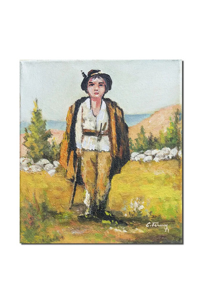 artnova Ръчно рисувана картина на овчар, 30x25 см, маслена на платно, репроду...