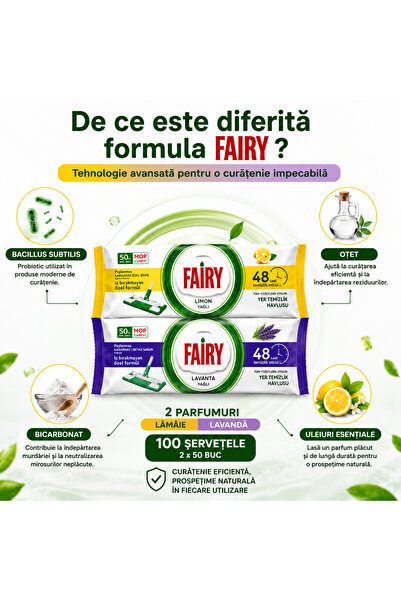Fairy Set Servetele Umede pentru Pardoseli Fairy, Set 100 Buc, Compatibile cu Mopuri Plate pentru Servetel