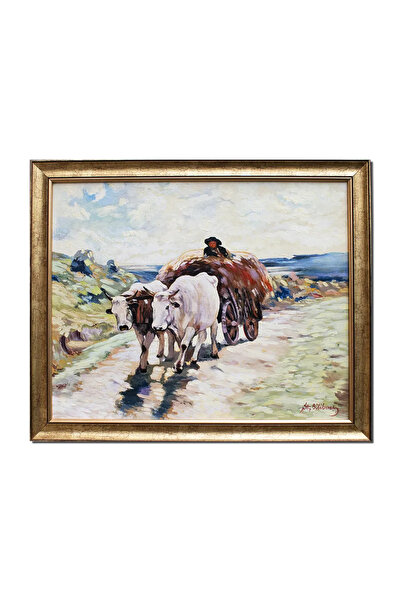 artnova Известна картина  "Каруца с вола ", ръчно рисувана, в рамка, 55x45 см...