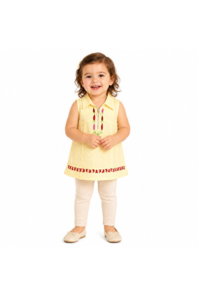 Generic Girls Sleeveless Embroidered Rose Blouse Yellow Color 2Y |   Collar a...
