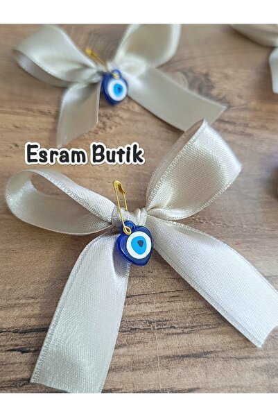 Esram Butik فيونكة من الساتان البيج مزينة بخرز العين الشريرة، للهدايا، الزفاف...