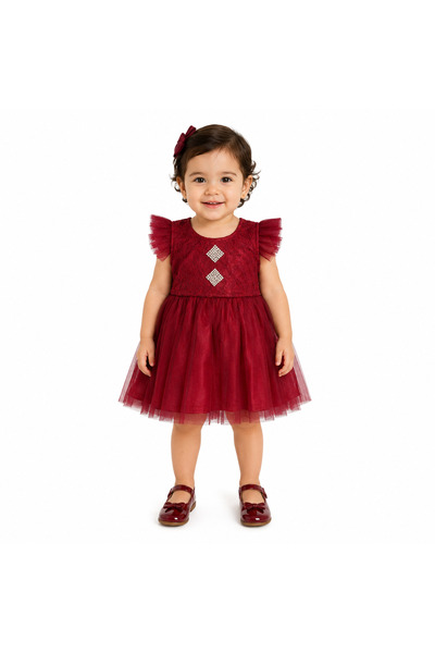 Generic Girls' Dress Saree Style Tulle Fluffy Lace and Rhinestone Dress