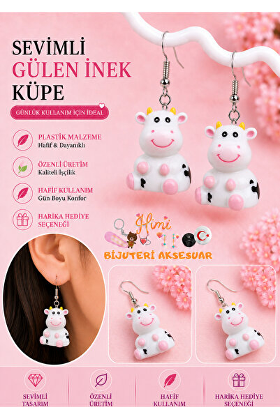 himi bijuteri aksesuar Smiling Cow Joyful Cute Animal Figured Dangle Earrings...