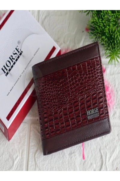 Genuine Imperial Horse Men’s Wallet – Leather, Brown Crocodile Design Button-...