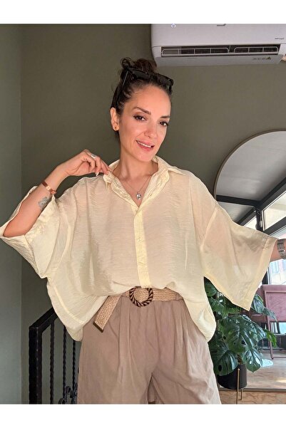 Ali Butik Sarı Kısa Kollu Rahat Kalıp Dökümlü Gömlek