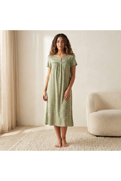 FAV Night Gown Short Sleeves Floral Print Viscose