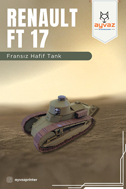 ayvazprinter RENAULT FT 17 1/35 Ölçek, 5x11,5x6 cm Boyutlu, Hareketli Palet S...