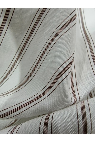 GrandTekstil KUMAŞ VİSKON GÖMLEK TUNİK ELBİSE BEYAZ ZEMİN KAHVE ÇİZGİLİ