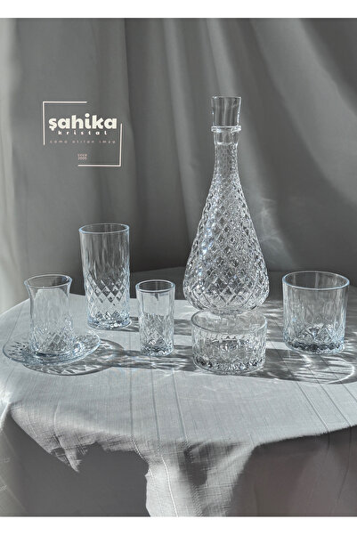 Şahika Kristal cama atılan imza 37 Piece Lara Cut Crystal Glass Cup Set Hospi...