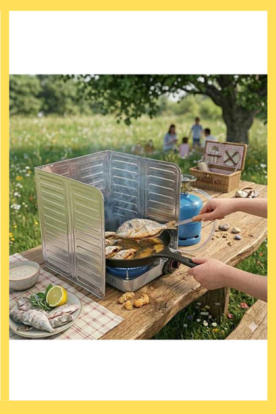 Shopura Oil-Splash-Proof Stove Back Protector, Picnic Tube Wind Blocker