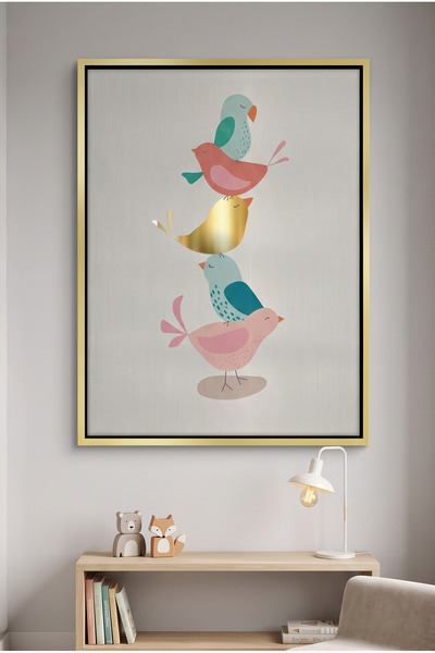Jasmine Art لوحة جدارية بسيطة للأطفال بتصميم طيور متراصة |   لوحة قماشية مؤطر...