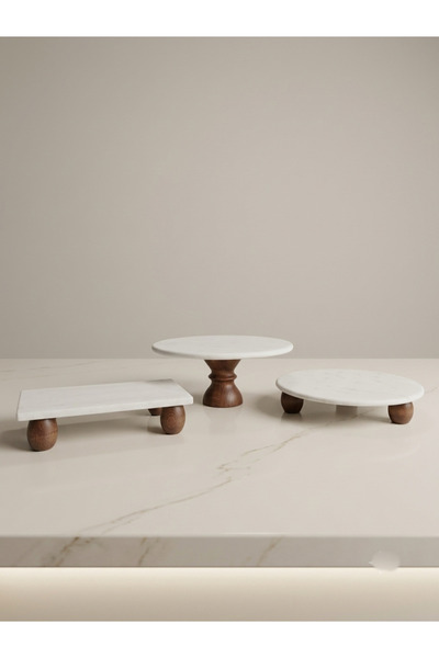 Trend Silver Set of 3 Marble Round and Rectangular Presentation Stands Natura...