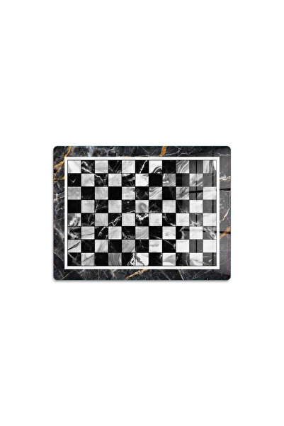 Cam Kesme Tahtası Siyah/Beyaz Kareli Mermer Desenli Çok Amaçlı 40 x 30 cm