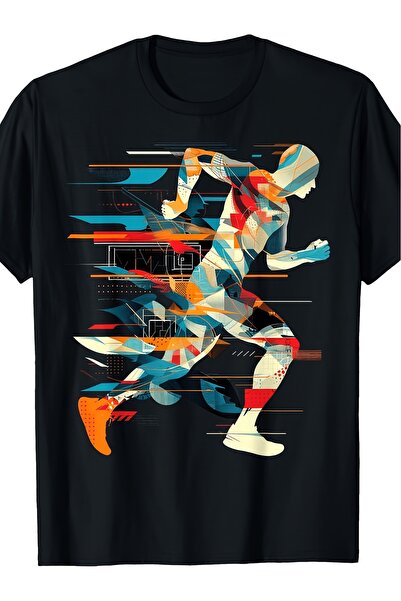 12 HERTZ تي شيرت Artsy Runner on Abstract Art Marathon صيفي بأكمام قصيرة مطبو...