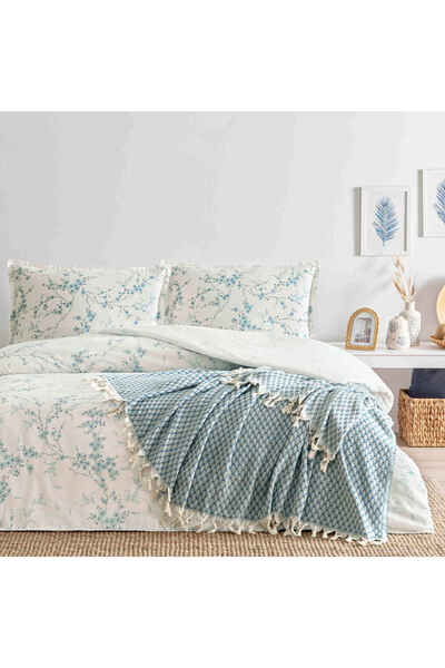 Taç Roselin Double Pique Duvet Cover Set Blue