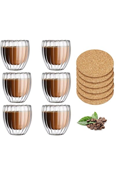 İdeas4comfort Set de 6 pahare cu perete dublu de 330 ml, cu dungi, din sticlă...