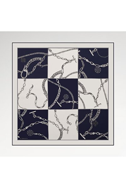 Vismara Milano Women's Chain Pattern Tivil Silk Scarf Dark Blue 90X90
