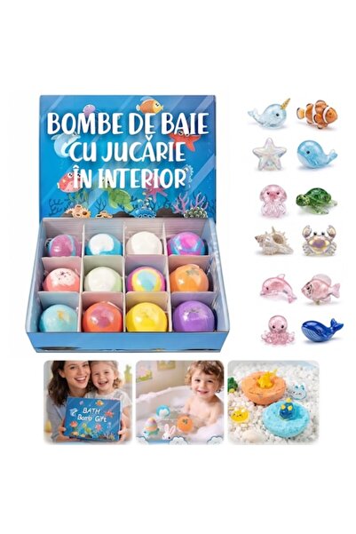 İdeas4comfort Bombe de baie pentru copii cu jucărie surpriză, Set de 12 bucăț...