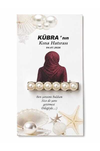 50 adet Düğün nişan kına İsme Özel kartlı inci toka