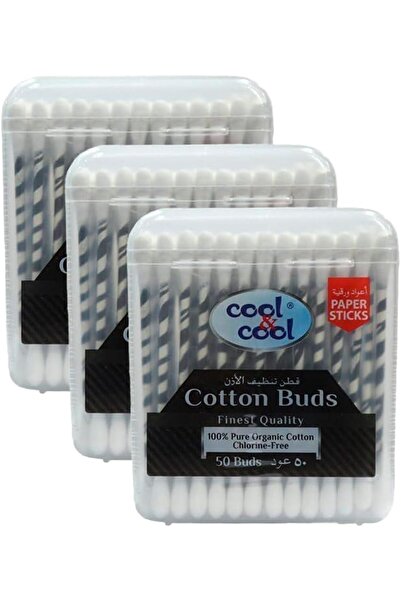 COOL & COOL Organic Paper Ear Buds - 50's (Pack of 3) - Black - Round Thick T...
