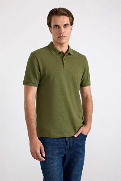 SÜVARİ Haki Regular Düz Nakışlı Pike Düğmeli Polo Yaka Tişört