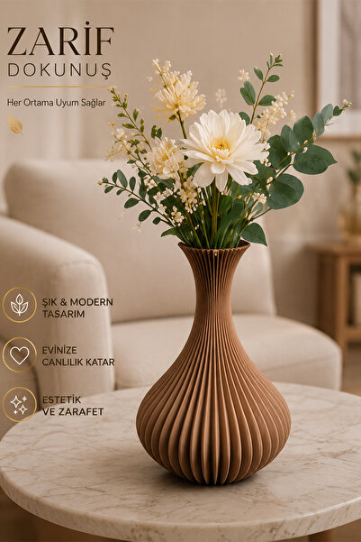 İBERİALHOME Modern Dekoratif Pampas Vazosu | Kahverengi Çizgili Vazo | Bohem ...