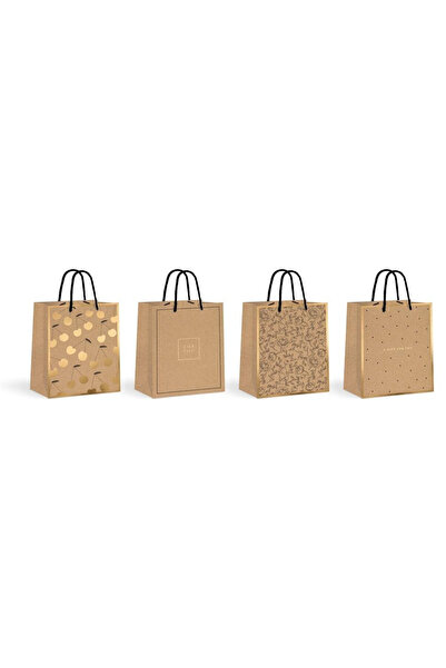 OEM Punga cadou / sac cadou INTERDRUK Kraft Gold medie, din kraft, cu snur, m...