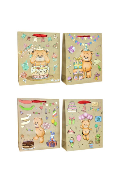 OEM Toreba cadou W&K Mis, marime M, 26x32x10 cm, kraft, modele mixte, Multico...