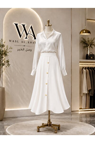 WASL ALKHAIR Women's Classic Cut Wide Skirt with Front Button Opening - 41 cm...