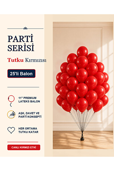 Marlon Balon Parti Serisi Kırmızı 25’li Balon Doğum Günü Parti Süsleme Balonu