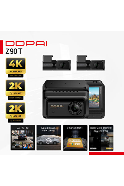 DDPAI Z90T 4K+2K Araç İçi Kamera 4G Destekli WiFi 6 GPS ADAS 2.0 Gece Görüşü ...