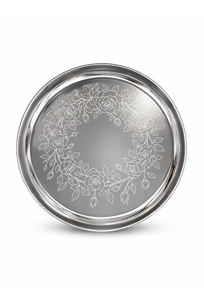 KOZMİK GİFT Paslanmaz Çelik Gümüş Kahve Sunum Tepsisi Desenli Metal Servis ve...