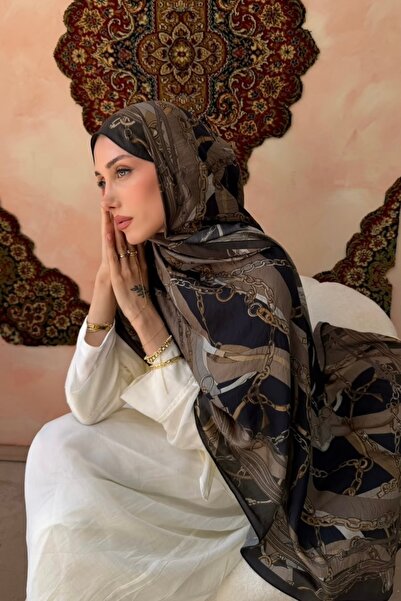 İmajButik Anthracite Patterned Silk Shawl