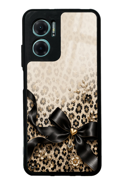 Spoyi Xiaomi Redmi Note 11E Golden Leopard Bow Design Glossy Phone Case