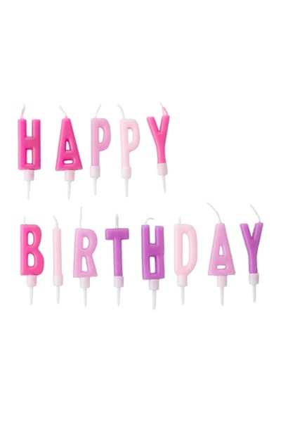Baloane Vesele Set Lumanari Tort Happy Birthday Roz Mov LMR42