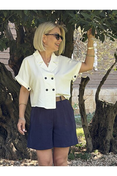 SİSTA MODA 7589 Short Sleeve, 4 Button Shirt, Linen, Belted Shorts Set