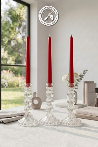 Glamis Selen Concept Linea Model Cam Şamdan & Mumluk Büyük Boy 3'lü Set