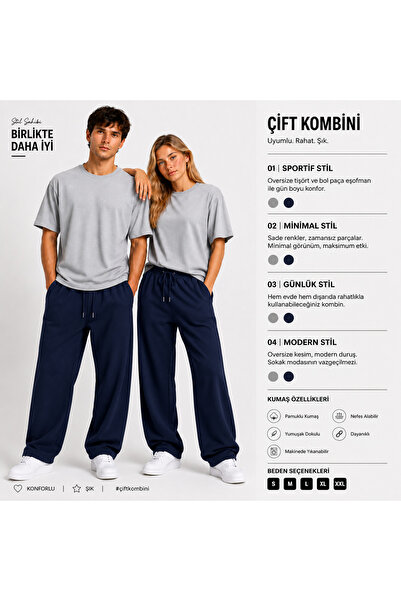 JARVİN 2-Piece Sweatpants and Top Set, Couples' Favorite, Comfortable Fit, Co...