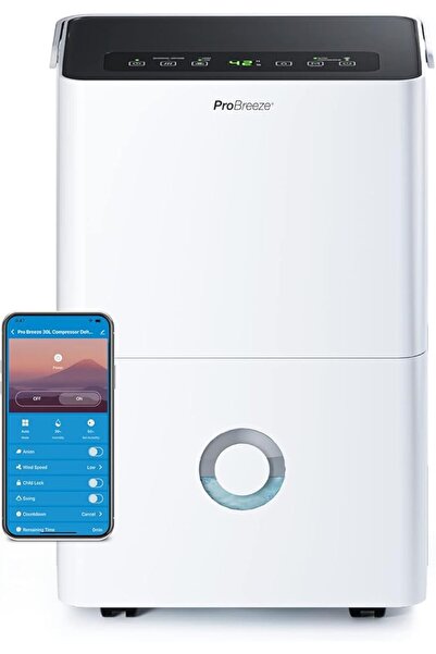 Pro Breeze 30L/Day Dehumidifier - Smart Compressor Dehumidifier with App, Wi-...