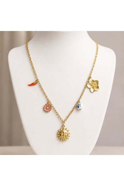 KAYANCLICK Stainless Steel Necklace with Various Pendants and Sun Pendant