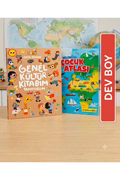 CHILDISH Eğitici Çocuk Kitap Seti - Dev Boy Eğlenceli Çocuk Atlası & Genel Kü...