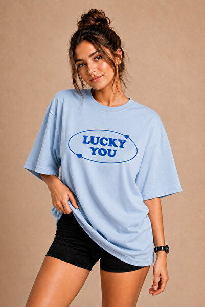 FECCY Premium Luck You Unisex Oversize Women's T-Shirt Cotton Oversize T-Shirt