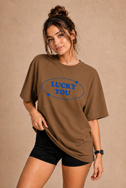 FECCY Tricou Premium Luck You unisex oversize pentru femei, din bumbac