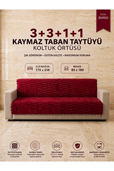 Altınoluk Tekstil Kaymaz jel Tabanlı Taytüyü Koltuk Örtüsü Takımı 3+3+1+1