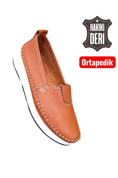 Viyolas Hakiki Deri Kadın Ayakkabı Lastikli Düz